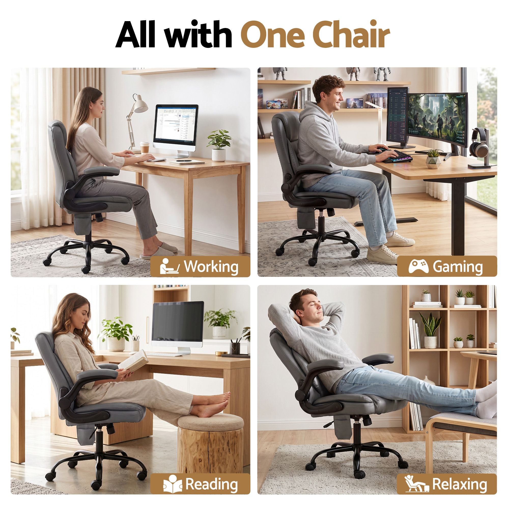 Artiss 2 Point Massage Office Chair Leather Mid Back Grey