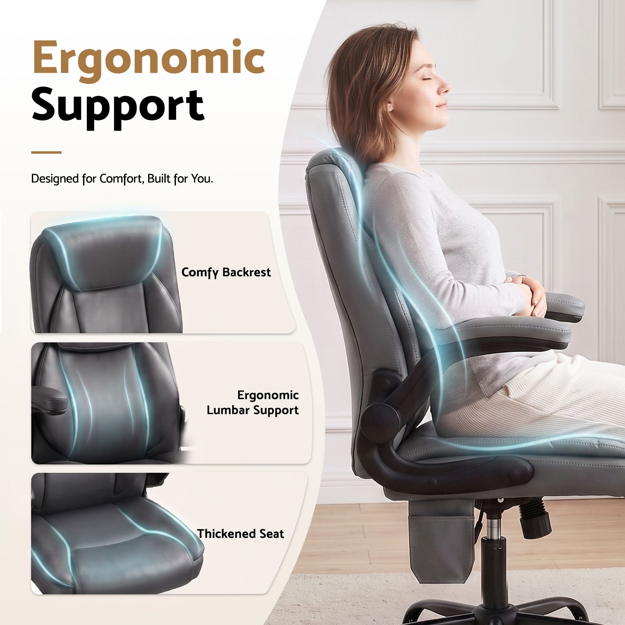 Artiss 2 Point Massage Office Chair Leather Mid Back Grey