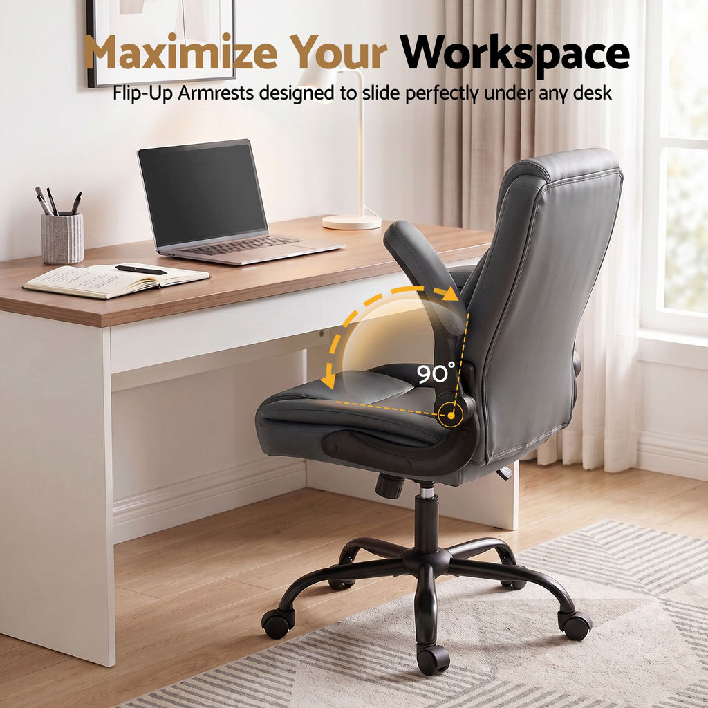 Artiss 2 Point Massage Office Chair Leather Mid Back Grey