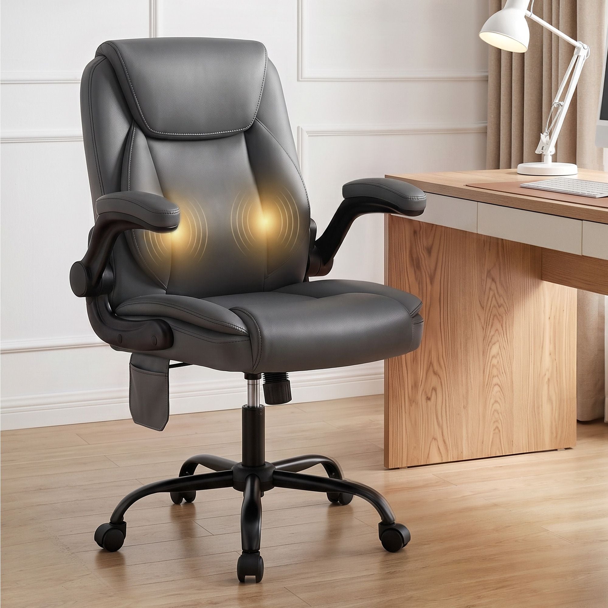 Artiss 2 Point Massage Office Chair Leather Mid Back Grey