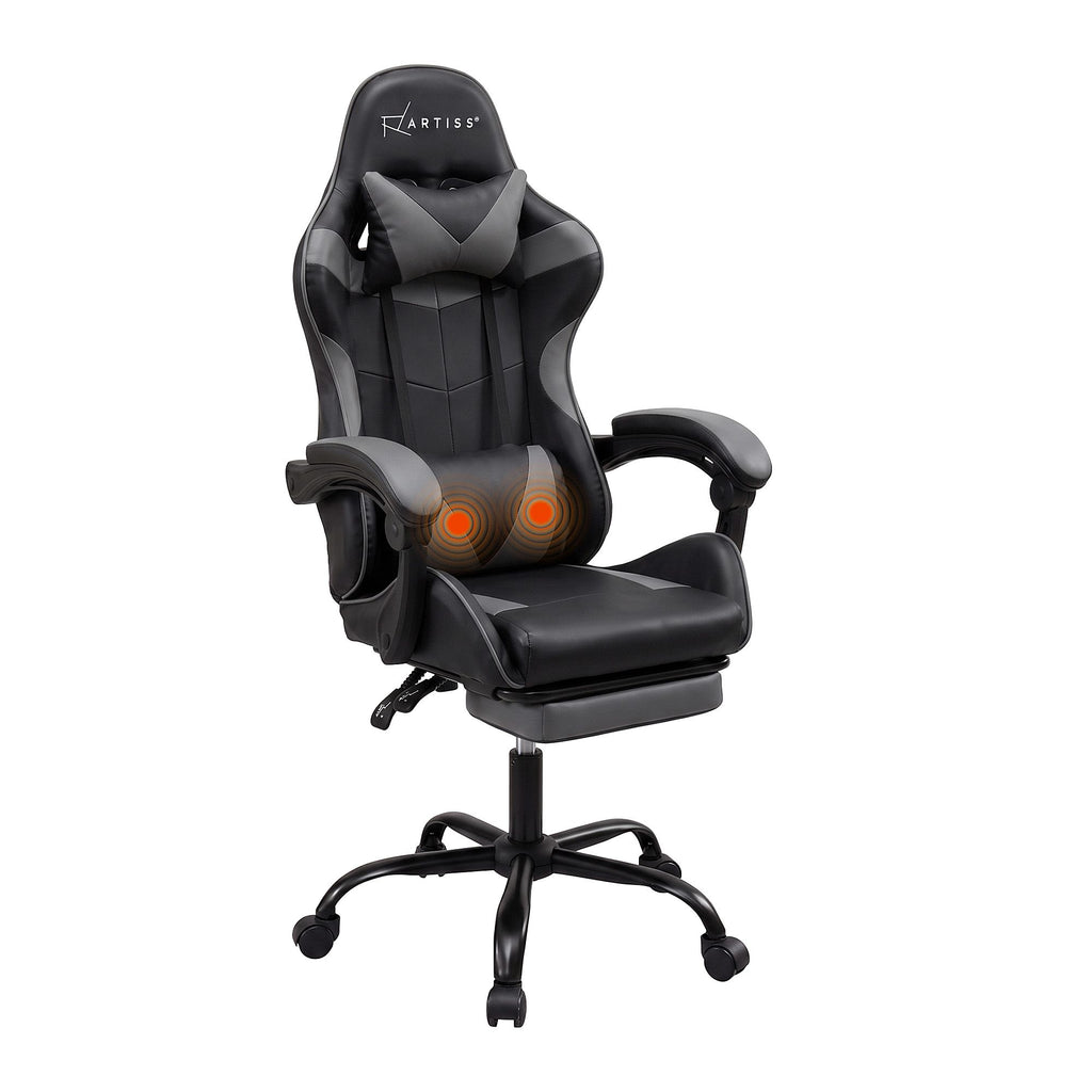 Artiss 2 Point Massage Gaming Office Chair Footrest Grey
