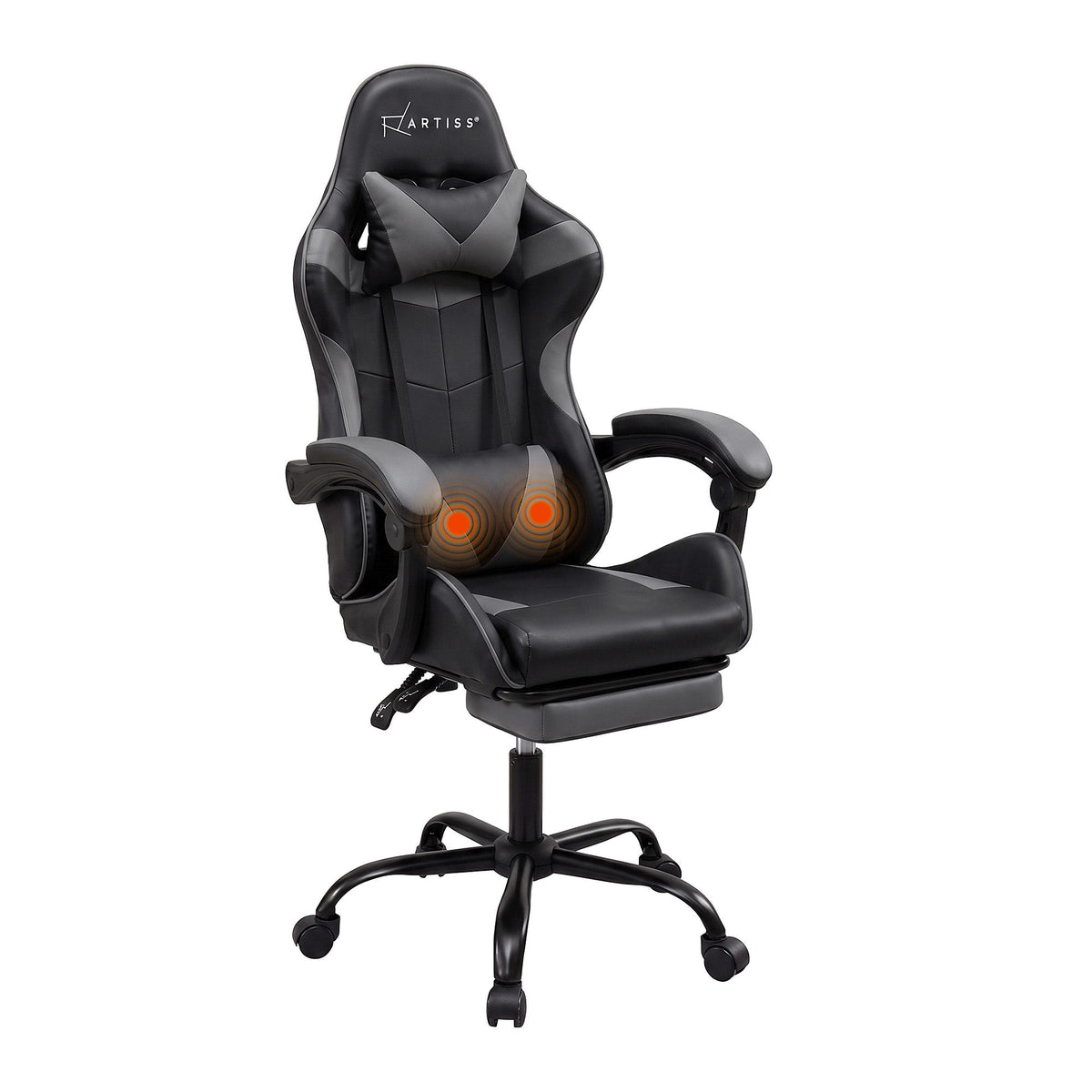 Artiss 2 Point Massage Gaming Office Chair Footrest Grey
