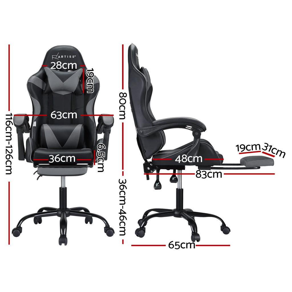 Artiss 2 Point Massage Gaming Office Chair Footrest Grey