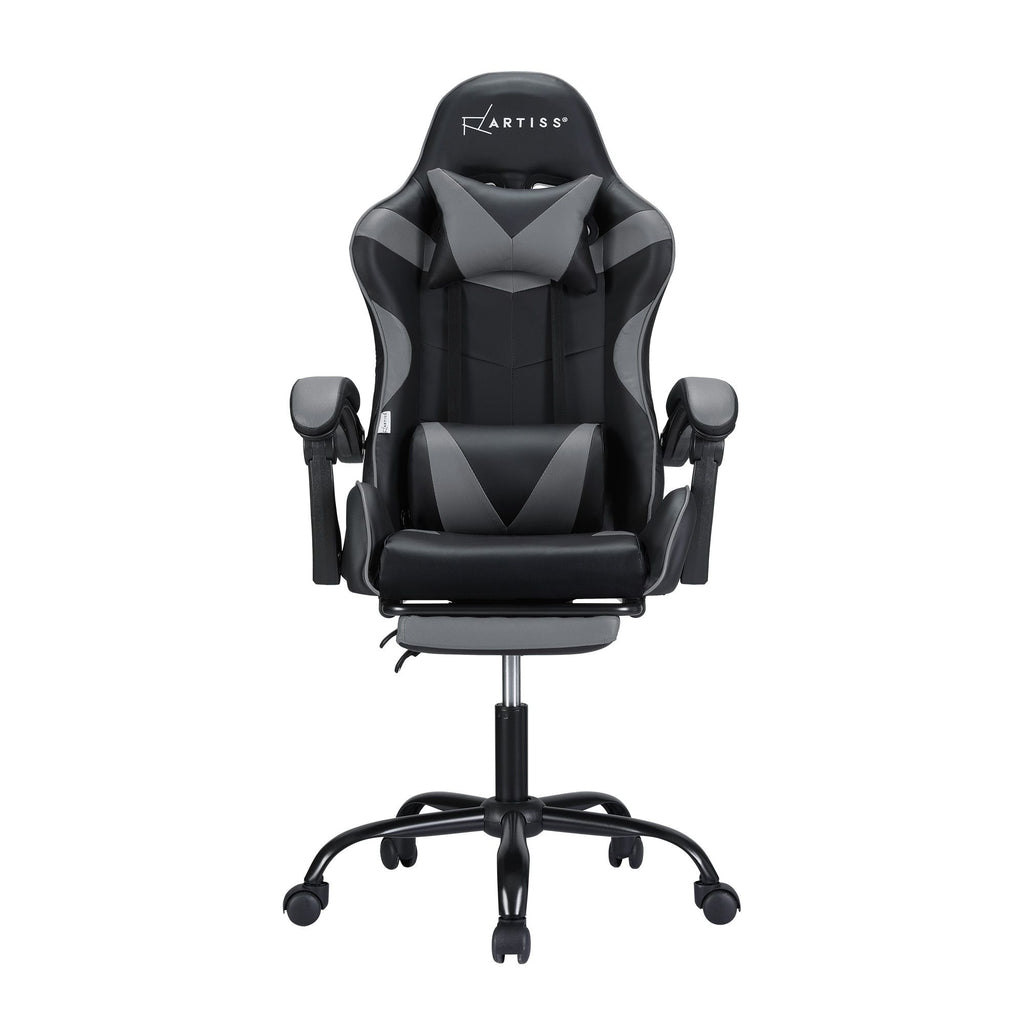 Artiss 2 Point Massage Gaming Office Chair Footrest Grey