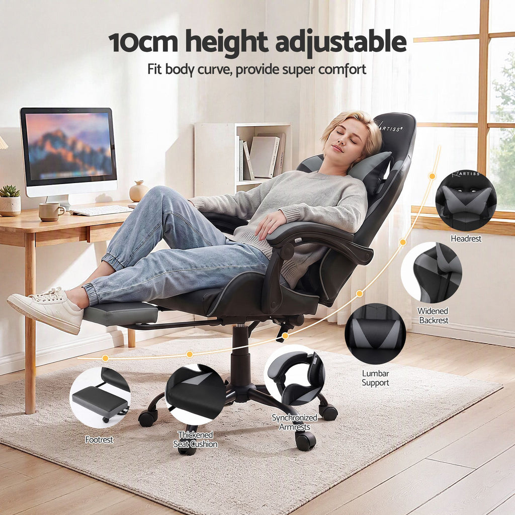 Artiss 2 Point Massage Gaming Office Chair Footrest Grey
