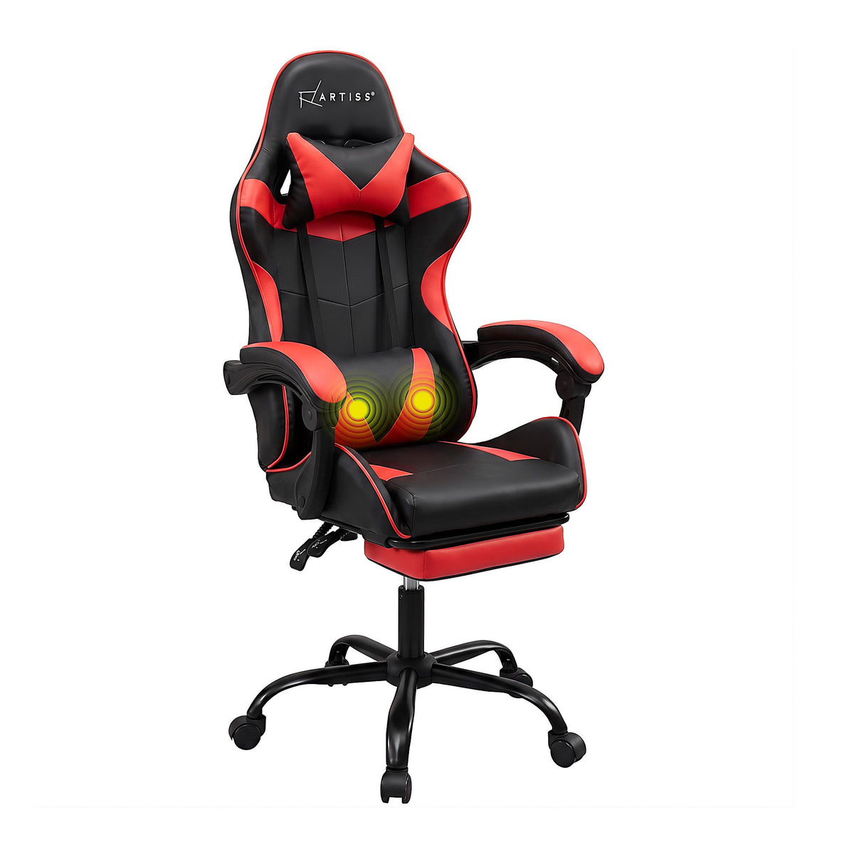 Artiss 2 Point Massage Gaming Office Chair Footrest Red