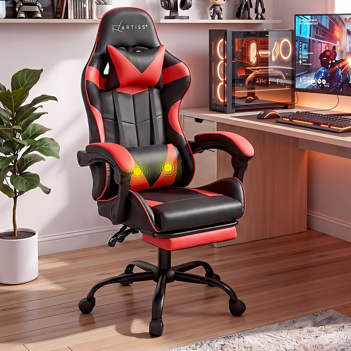 Artiss 2 Point Massage Gaming Office Chair Footrest Red