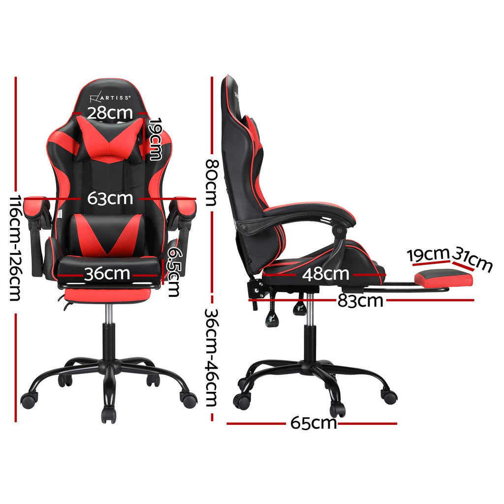 Artiss 2 Point Massage Gaming Office Chair Footrest Red