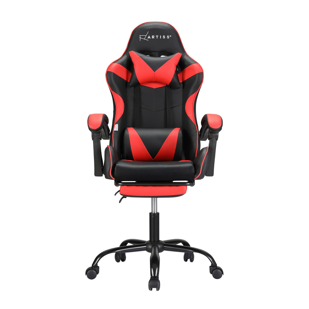 Artiss 2 Point Massage Gaming Office Chair Footrest Red