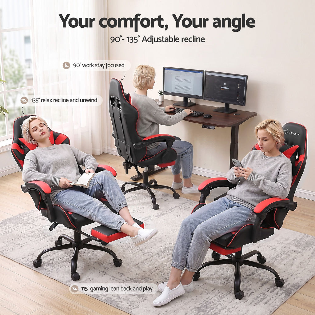 Artiss 2 Point Massage Gaming Office Chair Footrest Red