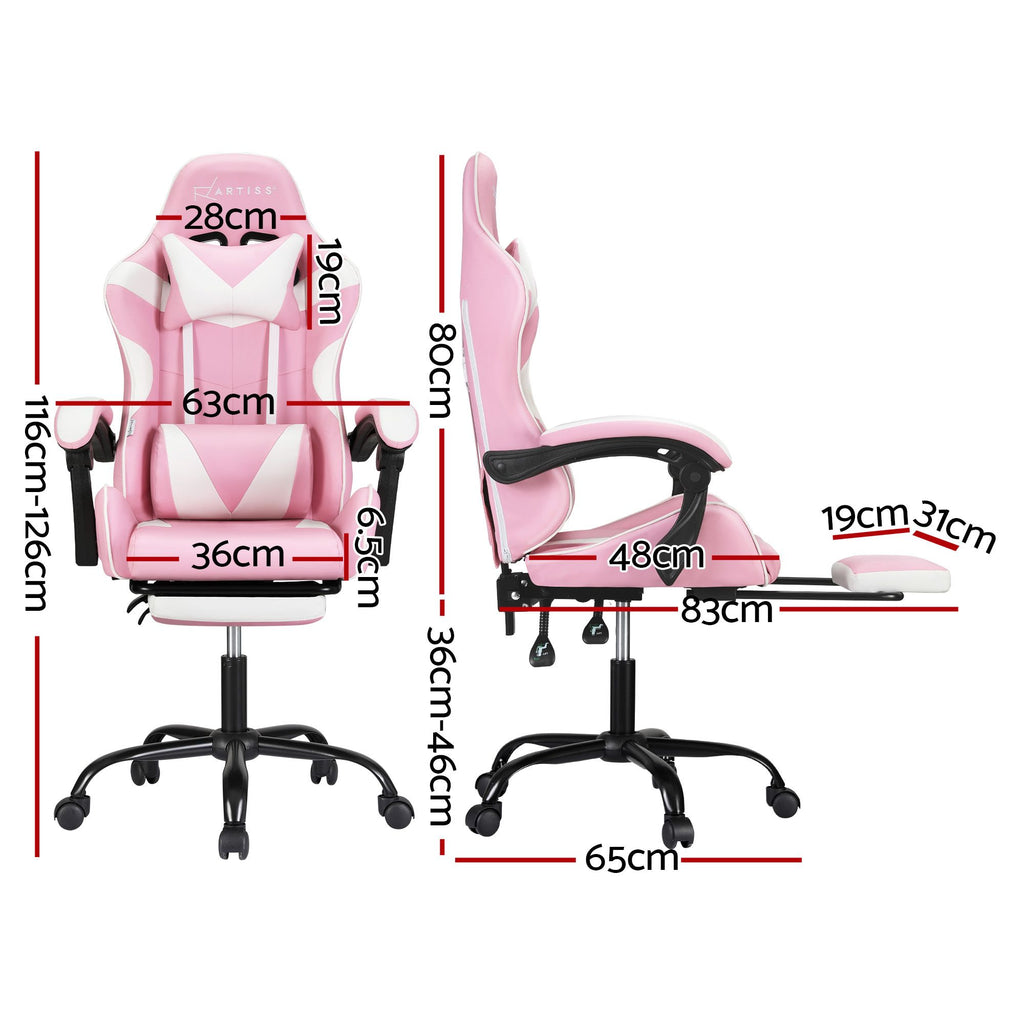 Artiss 2 Point Massage Gaming Office Chair Footrest Pink