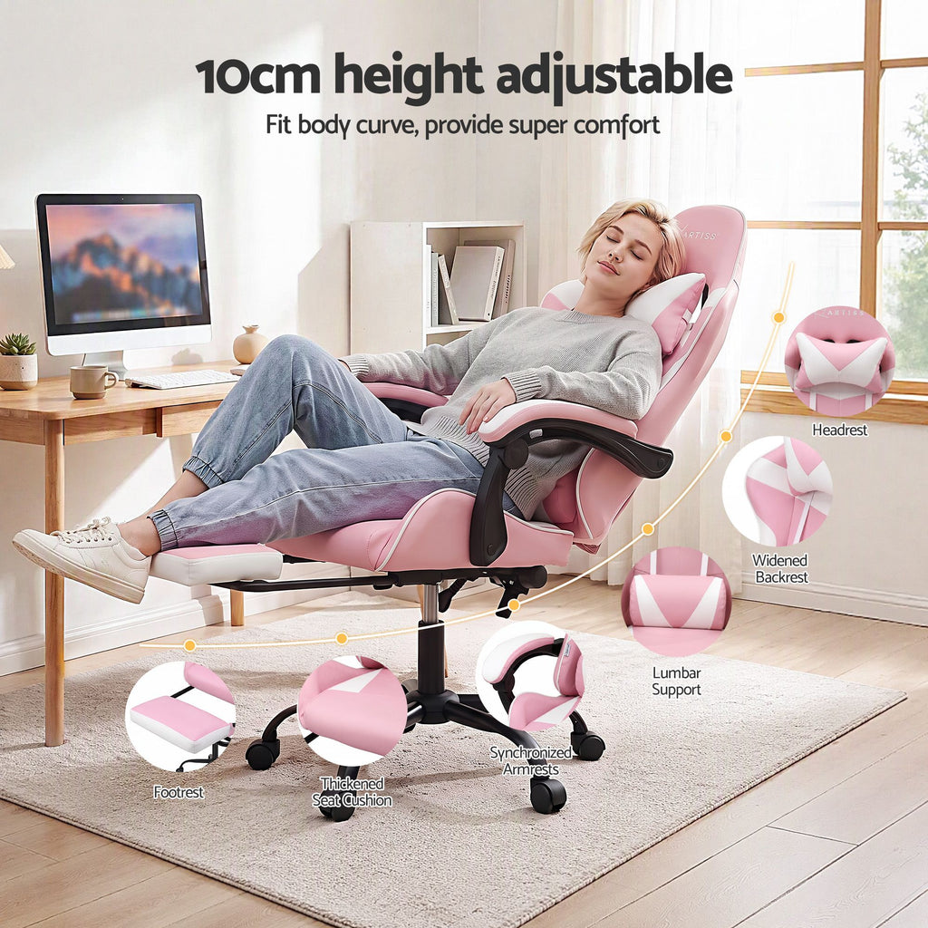 Artiss 2 Point Massage Gaming Office Chair Footrest Pink