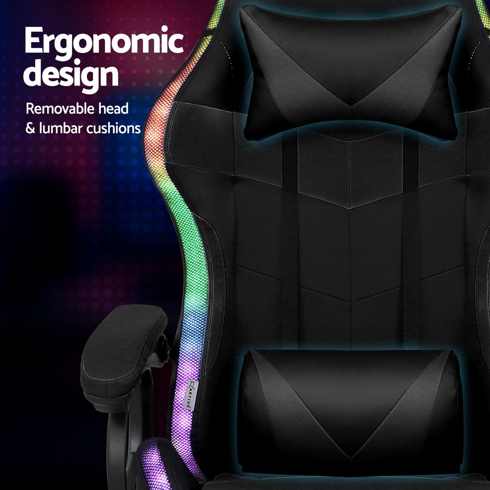 Artiss Gaming Office Chair 12 RGB LED Massage Computer Work Seat Footrest Black