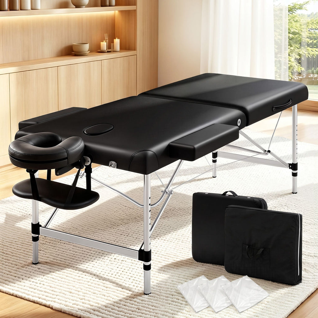 Zenses Massage Table 55cm 2 Fold Aluminium Massage Bed Portable Beauty Therapy Black