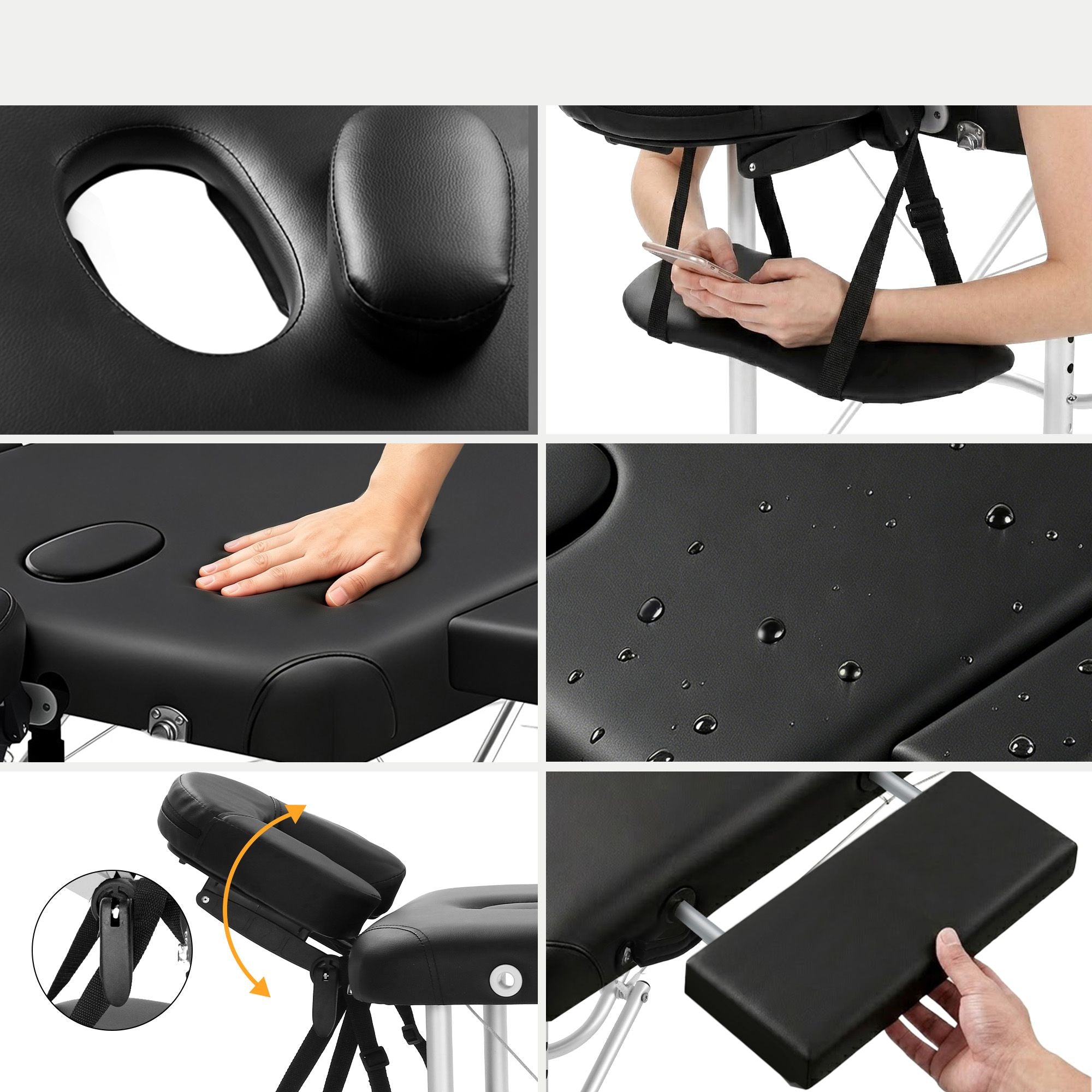 Zenses Massage Table 75cm 2 Fold Aluminium Massage Bed Portable Beauty Therapy Black