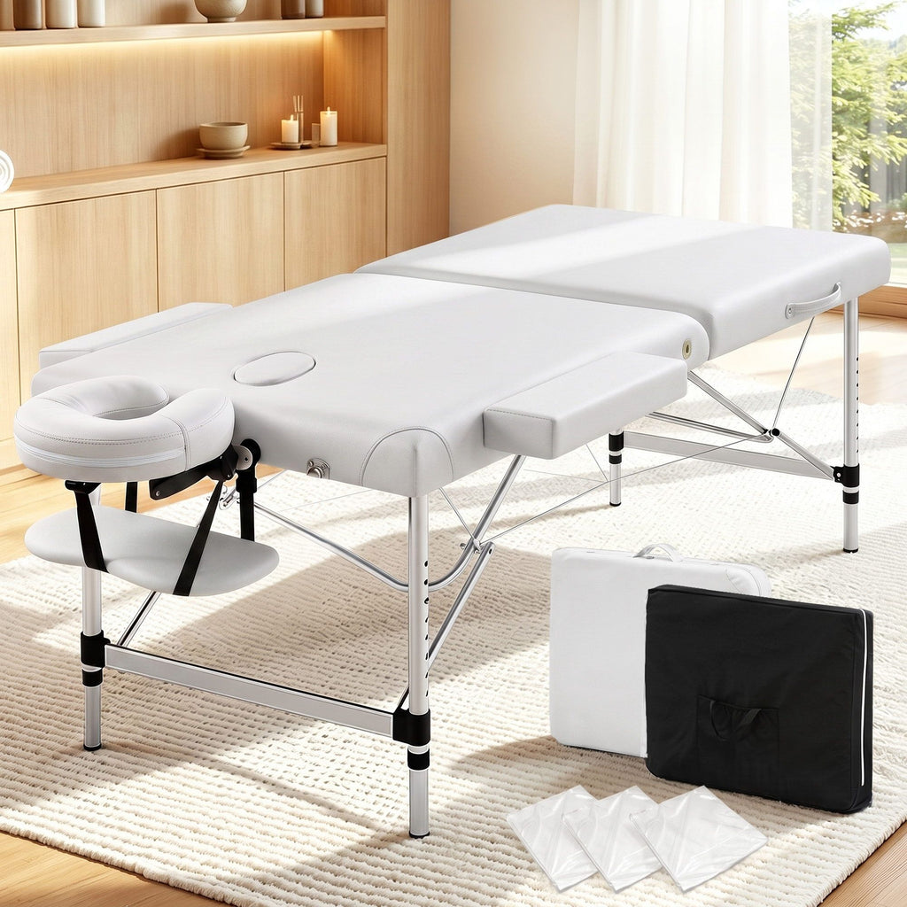 Camilla de masaje Zenses de 75 cm, plegable en 2 posiciones, de aluminio, portátil, para terapias de belleza, color blanco