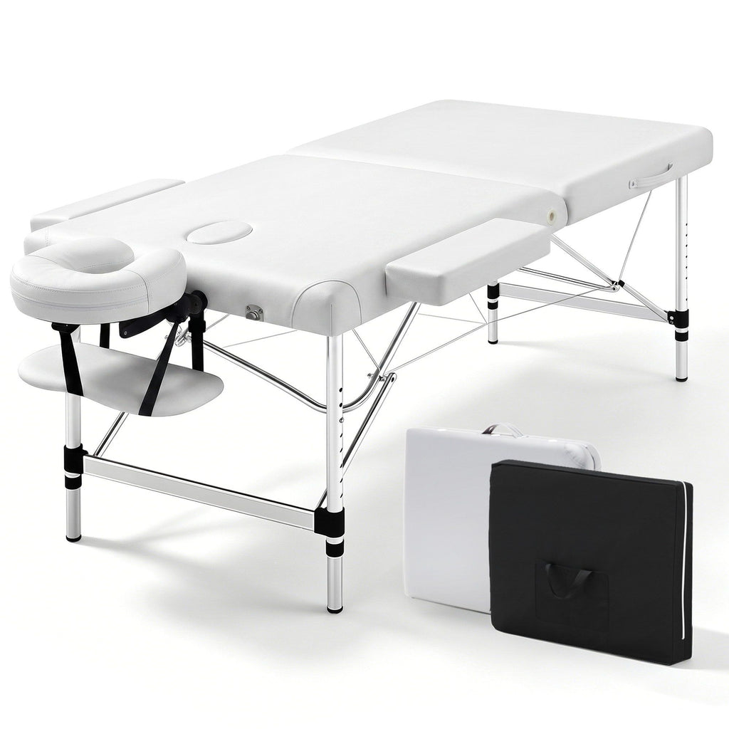 Camilla de masaje Zenses de 75 cm, plegable en 2 posiciones, de aluminio, portátil, para terapias de belleza, color blanco