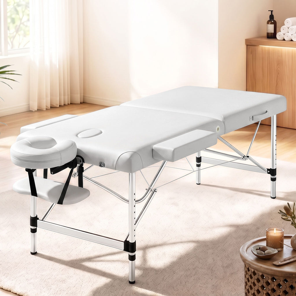 Camilla de masaje Zenses de 75 cm, plegable en 2 posiciones, de aluminio, portátil, para terapias de belleza, color blanco