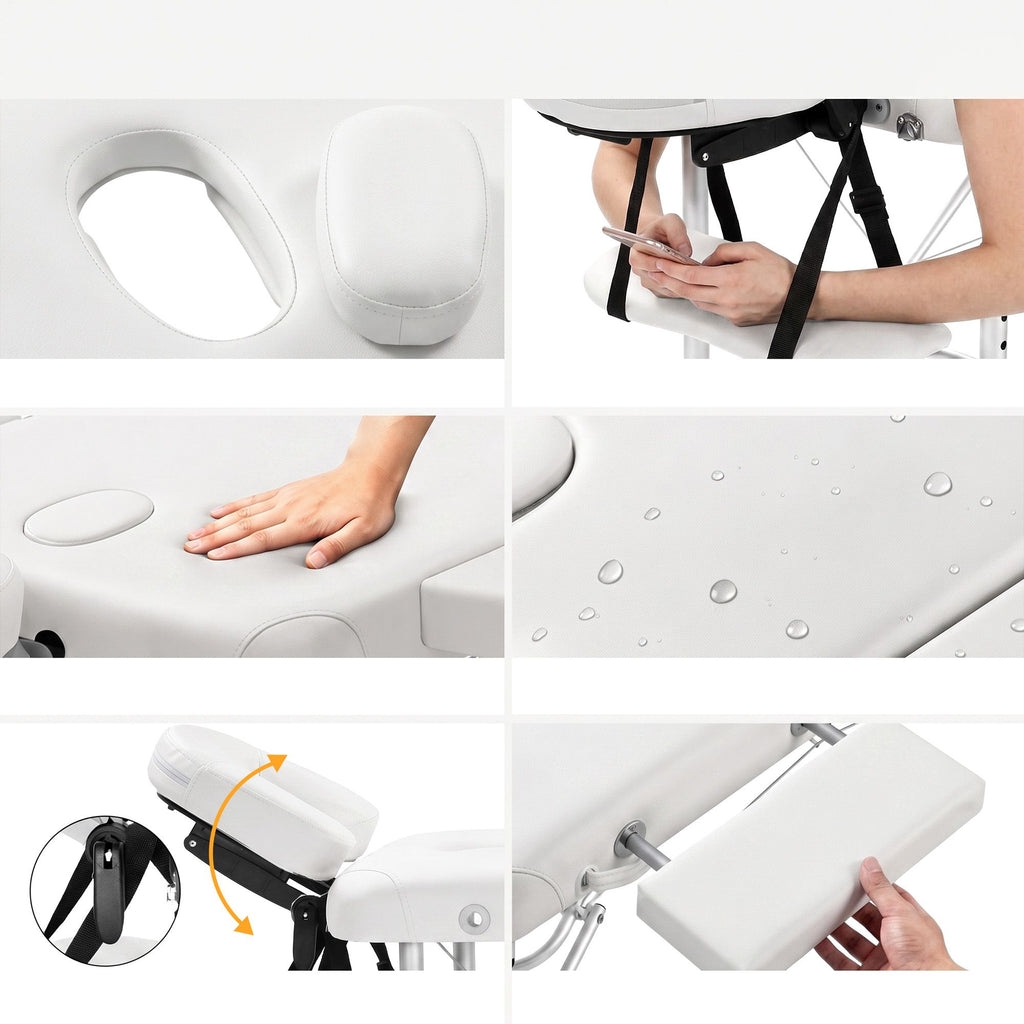 Camilla de masaje Zenses de 75 cm, plegable en 2 posiciones, de aluminio, portátil, para terapias de belleza, color blanco