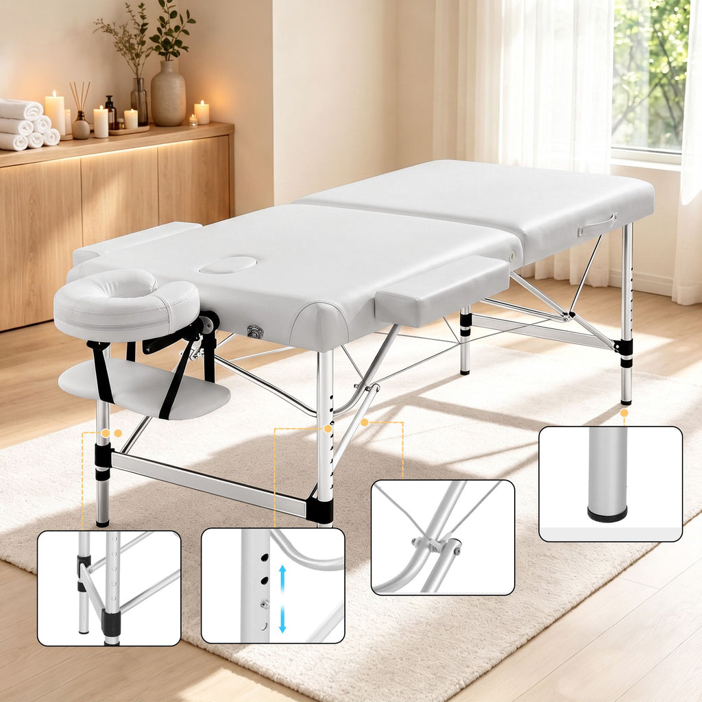 Camilla de masaje Zenses de 75 cm, plegable en 2 posiciones, de aluminio, portátil, para terapias de belleza, color blanco
