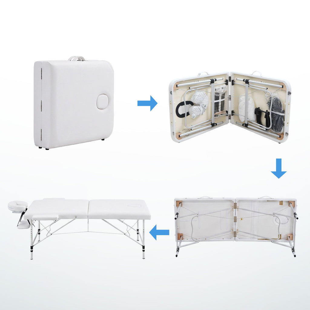 Camilla de masaje Zenses de 75 cm, plegable en 2 posiciones, de aluminio, portátil, para terapias de belleza, color blanco