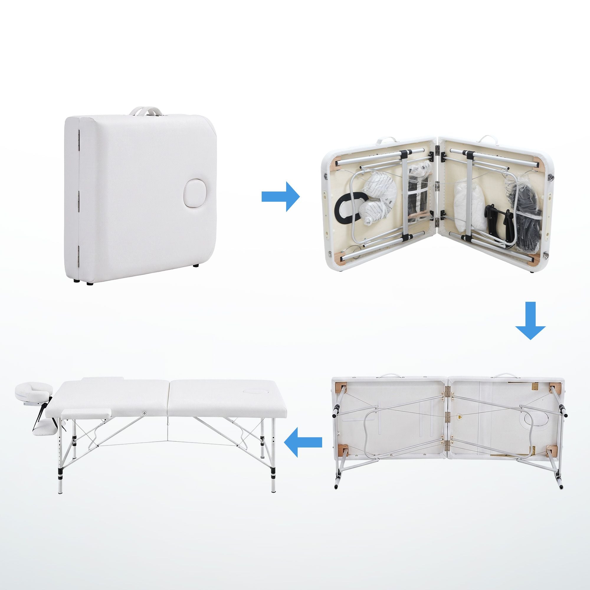 Camilla de masaje Zenses de 75 cm, plegable en 2 posiciones, de aluminio, portátil, para terapias de belleza, color blanco