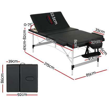 Camilla de masaje Zenses de 85 cm, portátil, plegable en 3 posiciones, de aluminio, color negro