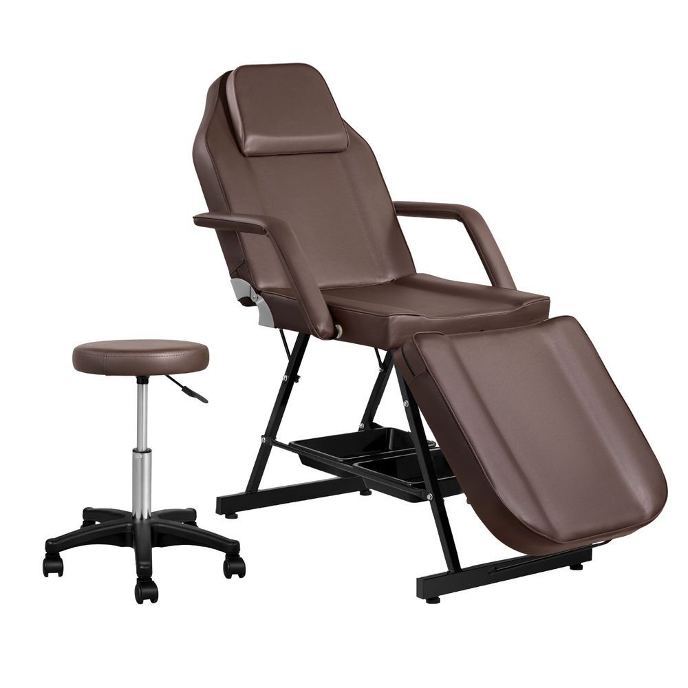 Zenses Beauty Bed with Stool, Brown, Adjustable Facial Massage Table, Tattoo Chair, Salon Services