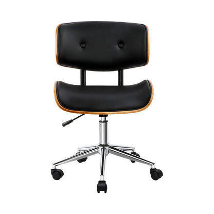 Silla de oficina Artiss de madera con asiento de PU, color negro y marrón