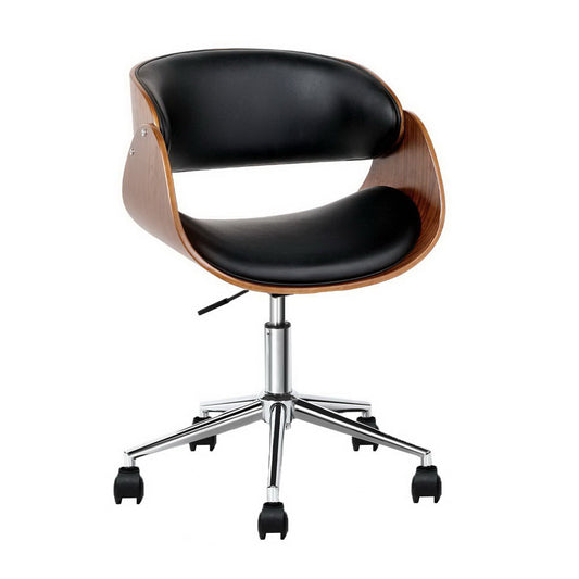 Artiss Wooden Office Chair Leather Seat Black