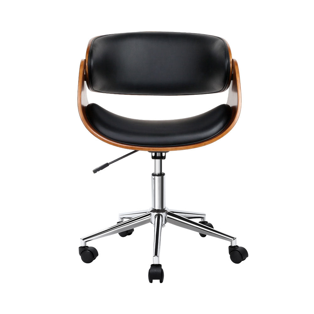 Artiss Wooden Office Chair Leather Seat Black