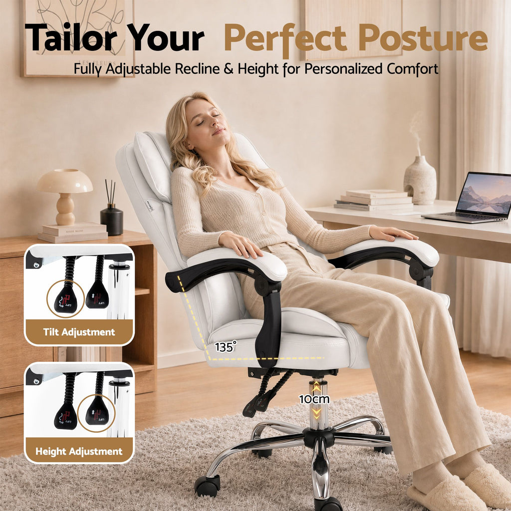 Artiss Executive Office Chair Leather Recliner White