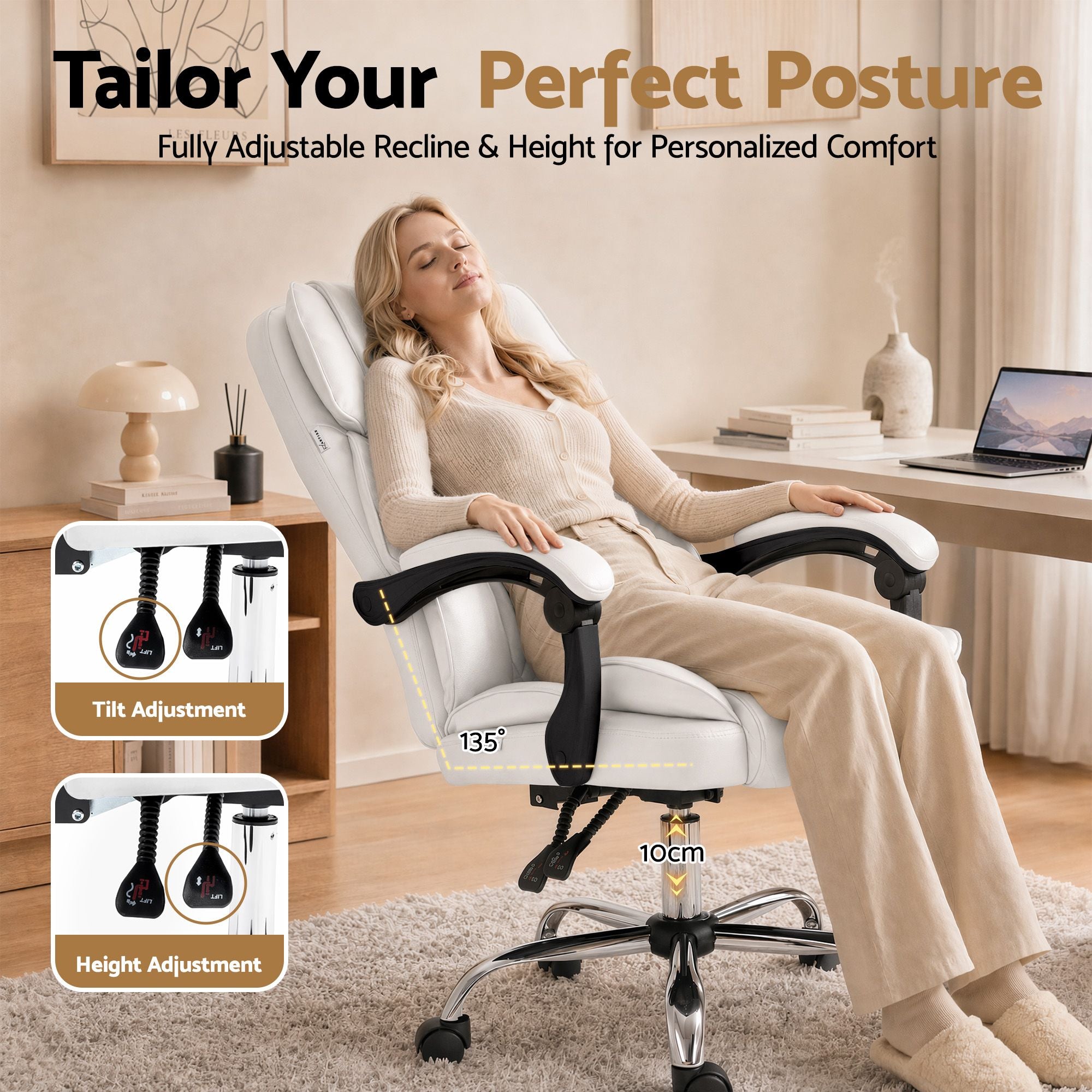 Artiss Executive Office Chair Leather Recliner White