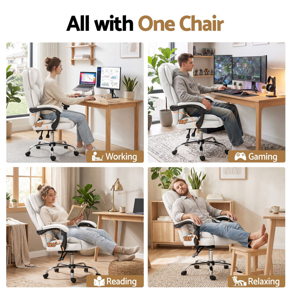 Artiss Executive Office Chair Leather Recliner White