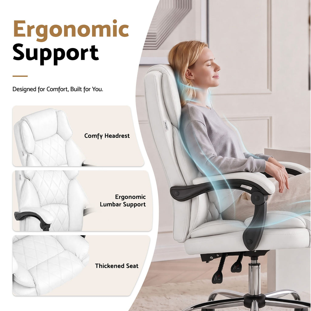 Artiss Executive Office Chair Leather Recliner White