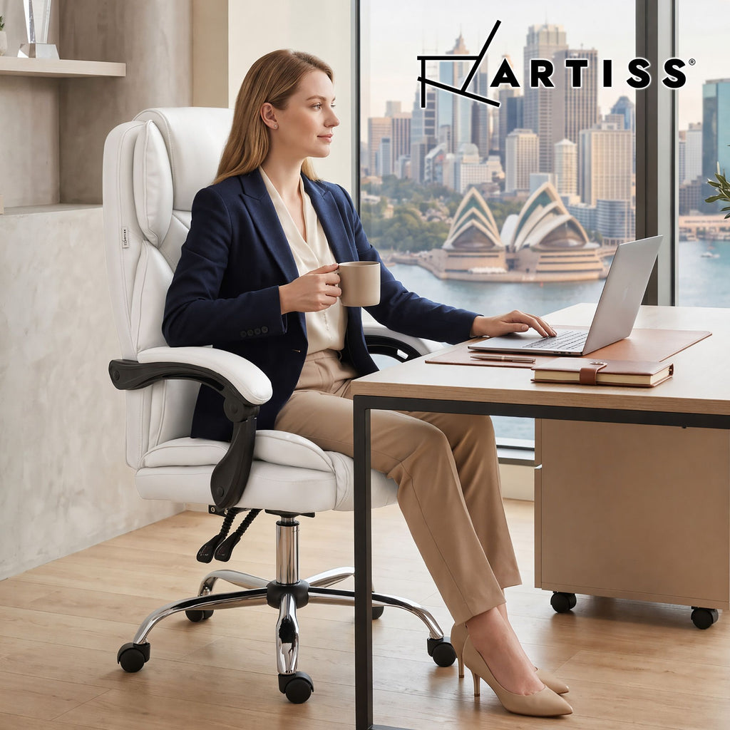 Artiss Executive Office Chair Leather Recliner White