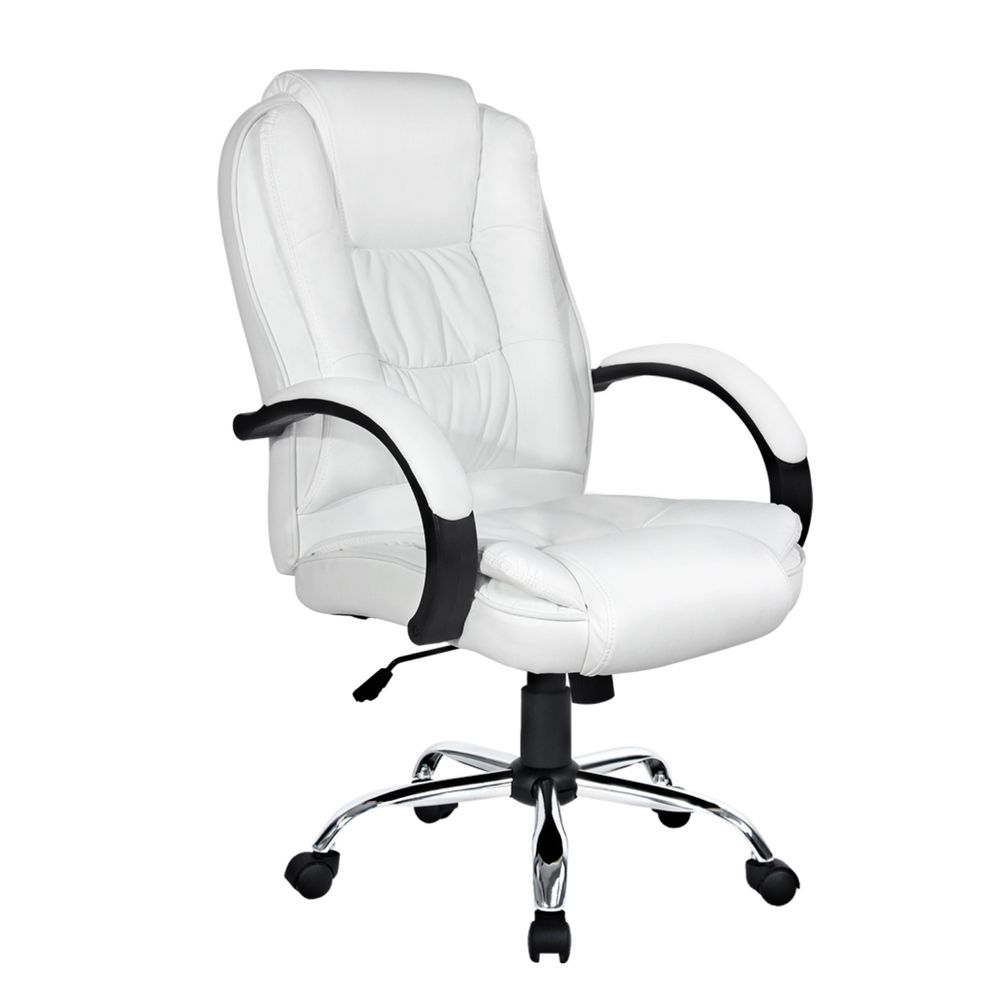 Silla de oficina ejecutiva Artiss con inclinación en cuero blanco
