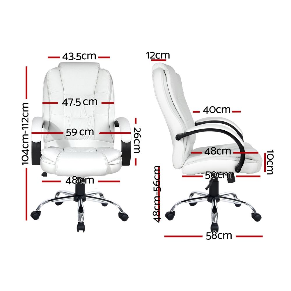 Silla de oficina ejecutiva Artiss con inclinación en cuero blanco