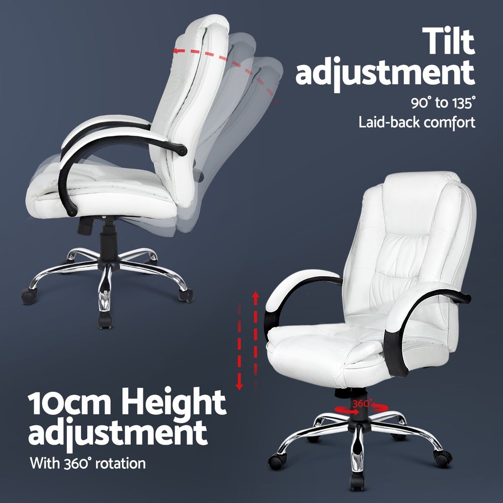 Silla de oficina ejecutiva Artiss con inclinación en cuero blanco