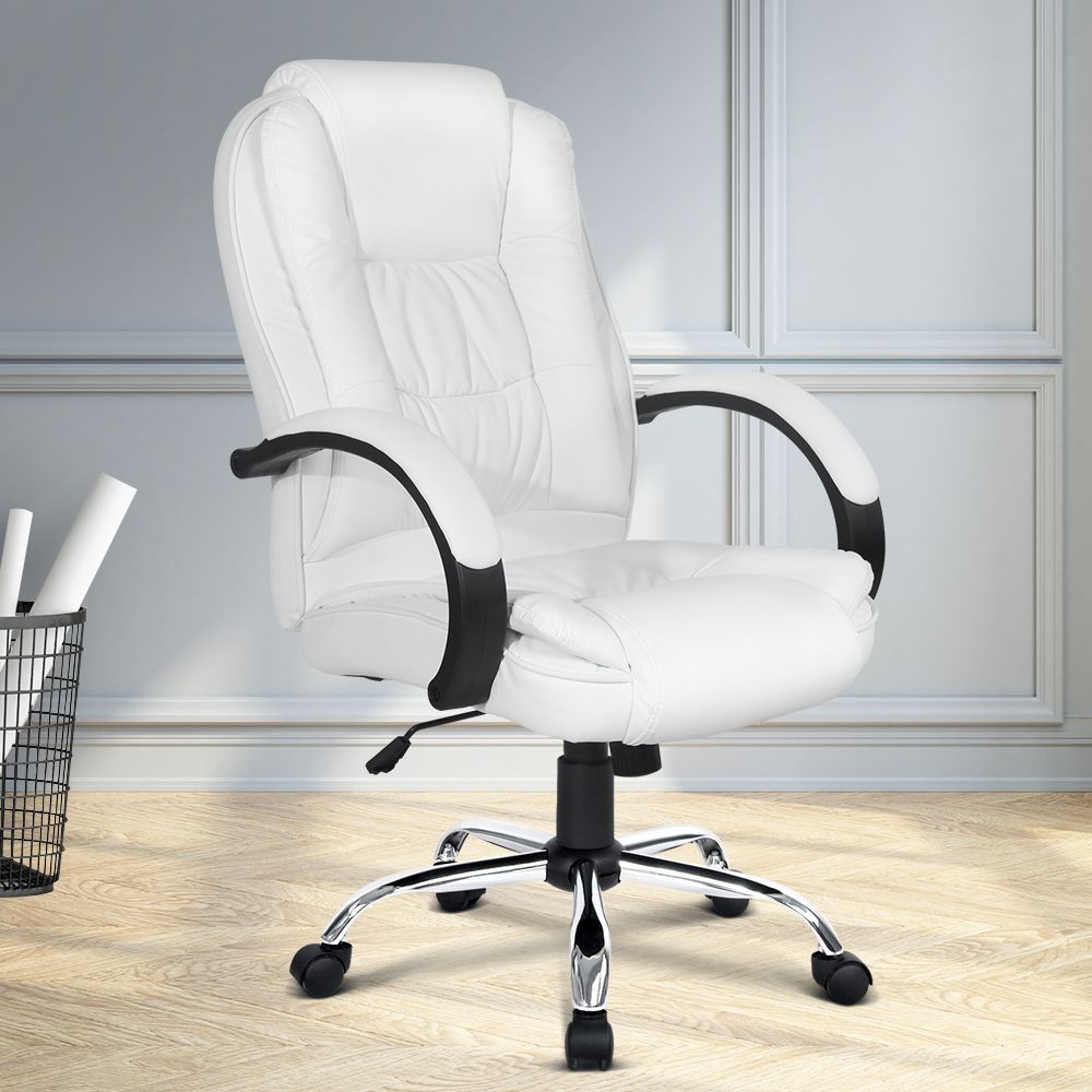 Silla de oficina ejecutiva Artiss con inclinación en cuero blanco