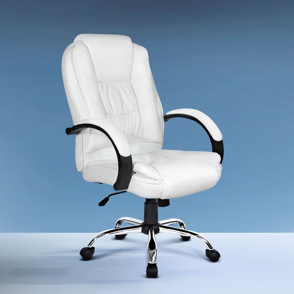 Silla de oficina ejecutiva Artiss con inclinación en cuero blanco