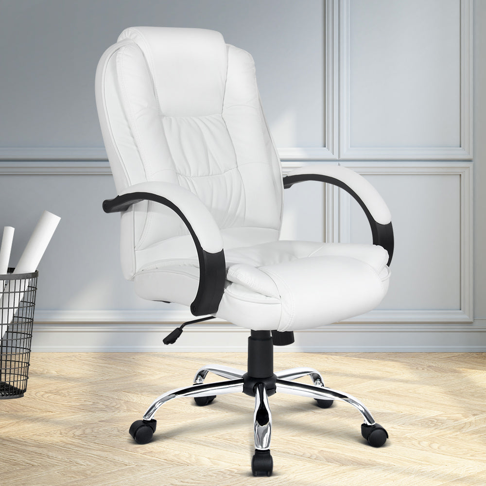 Artiss Executive Office Chair Leather Tilt White