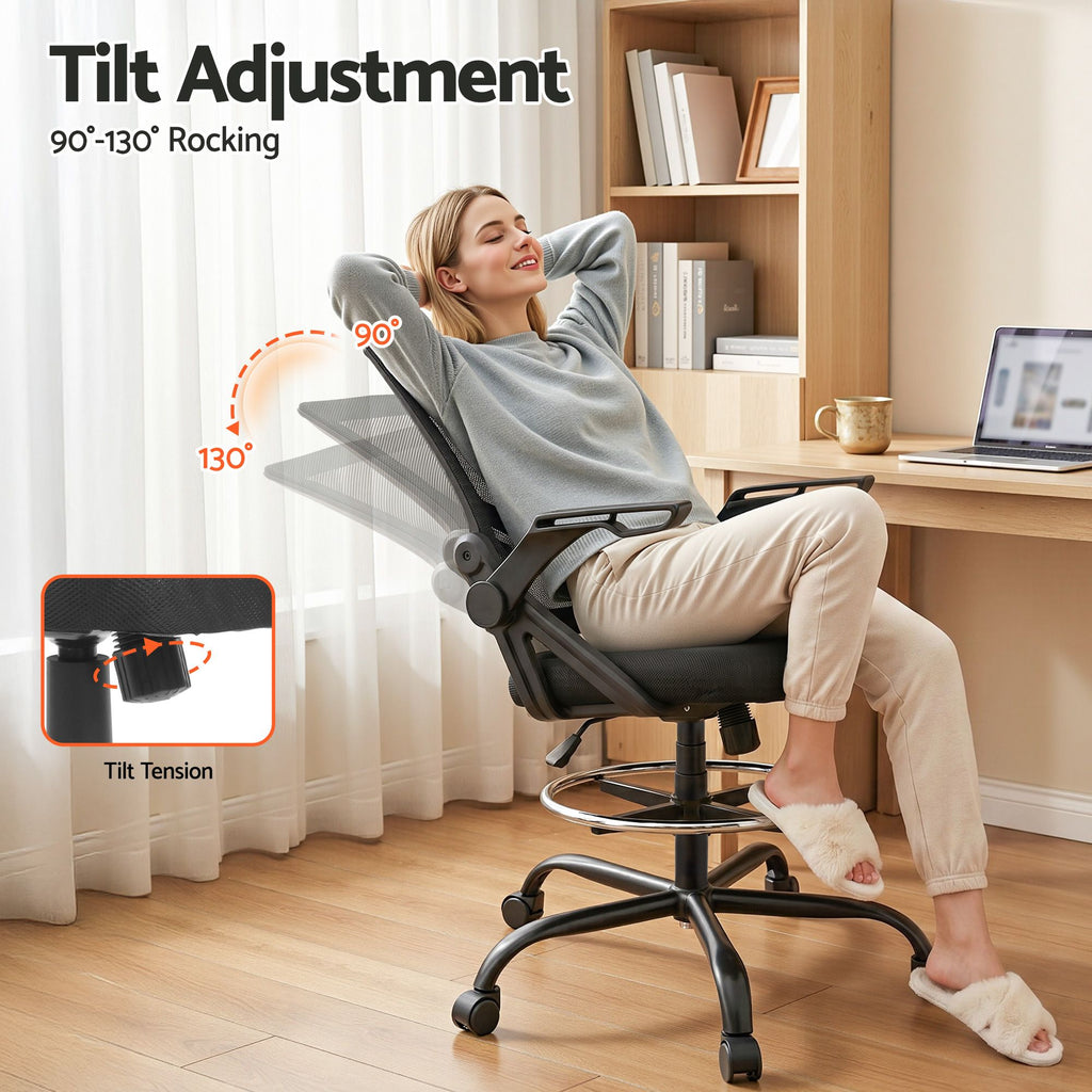 Silla de oficina Artiss Taburete de dibujo Sillas de malla Negro