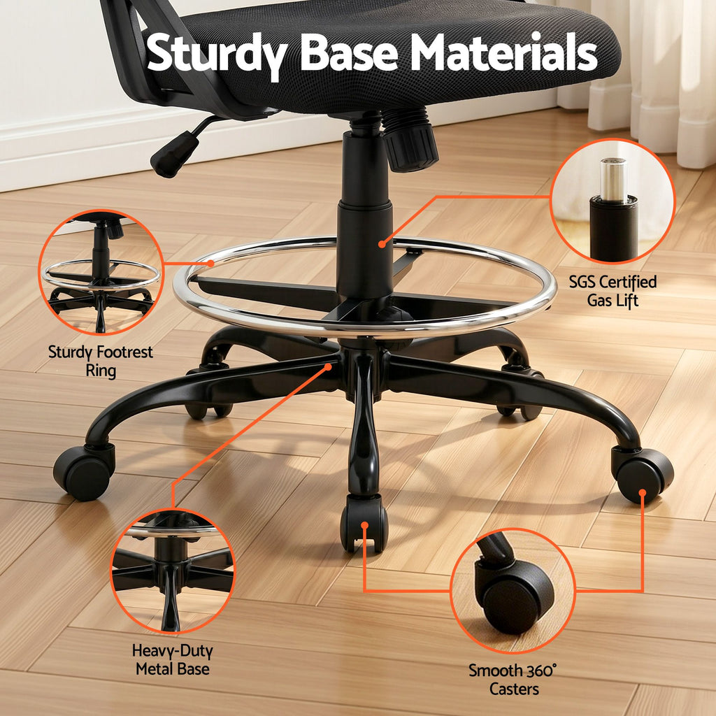 Silla de oficina Artiss Taburete de dibujo Sillas de malla Negro