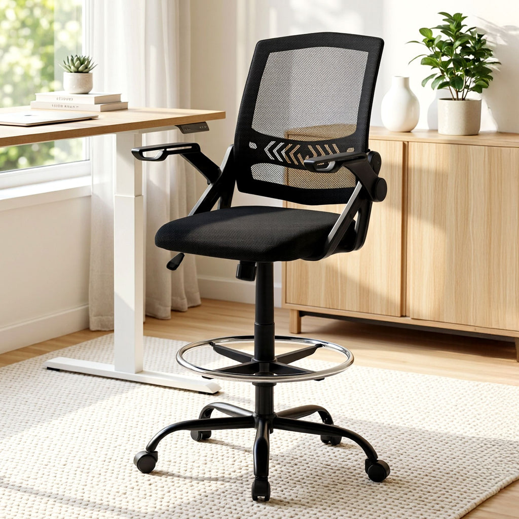 Silla de oficina Artiss Taburete de dibujo Sillas de malla Negro