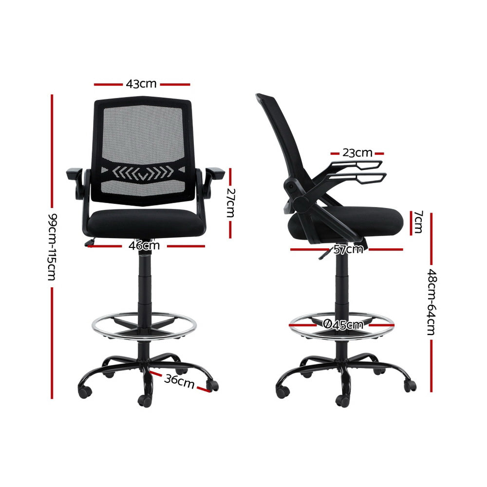 Silla de oficina Artiss Taburete de dibujo Sillas de malla Negro