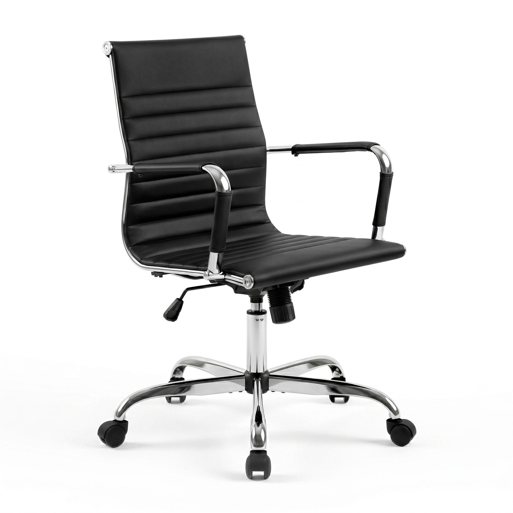 Silla de oficina Artiss Sillas de conferencia Cuero sintético Respaldo medio Negro