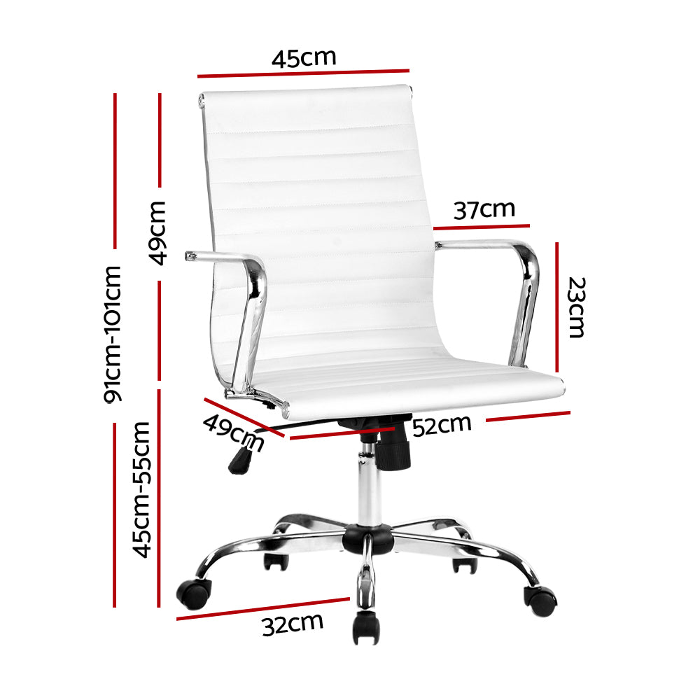 Artiss Office Chair Conference Chairs PU Leather Mid Back White