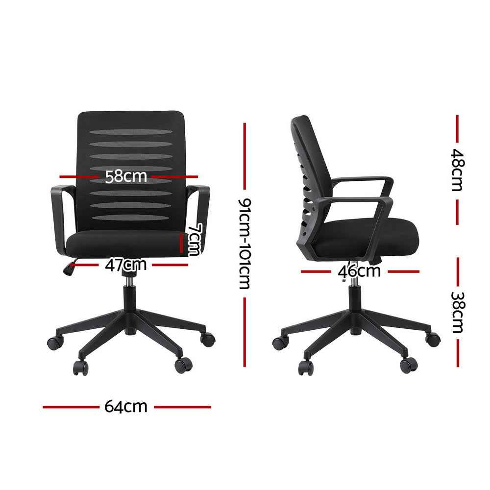 Artiss Ergonomic Office Chair Mesh Computer Desk Chairs with Lumbar Support, Height Adjustment Swivel Chair Mid Back for Home Office Study, Black