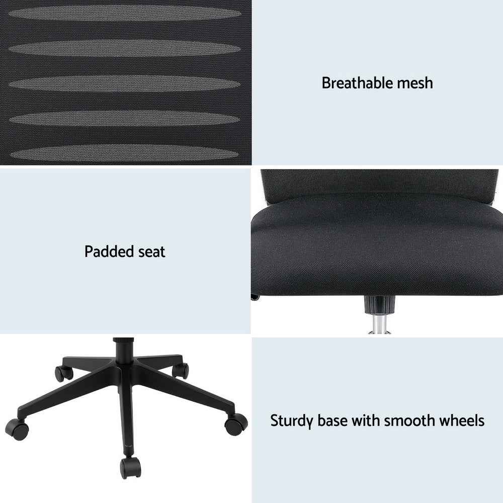 Artiss Ergonomic Office Chair Mesh Computer Desk Chairs with Lumbar Support, Height Adjustment Swivel Chair Mid Back for Home Office Study, Black